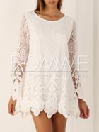 Romwe White Long Sleeve Crochet Lace Dress