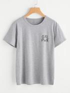 Romwe Letter Print Heathered Knit Tee