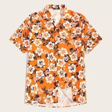 Romwe Guys Notch Collar Floral Print Shirt