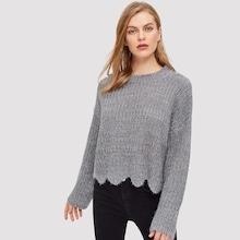 Romwe Drop Shoulder Scalloped Hem Jumper