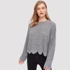 Romwe Drop Shoulder Scalloped Hem Jumper