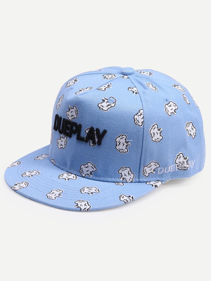 Romwe Blue Print Letters Canvas Baseball Hat