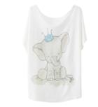 Romwe Cute Little Elephant Print Batwing White T-shirt