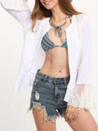 Romwe White Bell Sleeve Self-tie Waist Blouse
