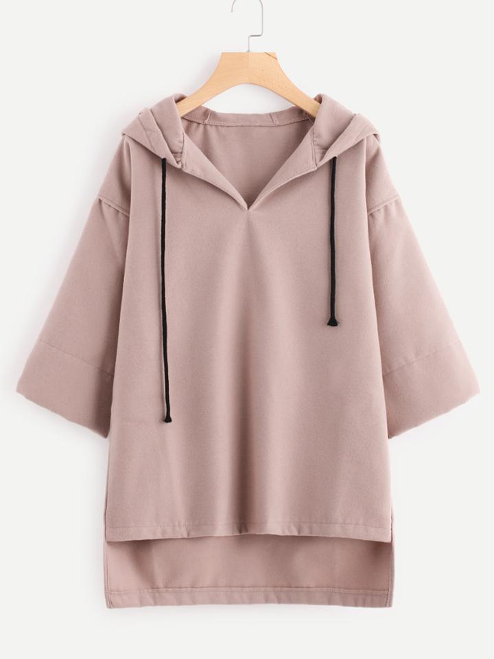 Romwe Drop Shoulder High Low Hoodie