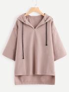 Romwe Drop Shoulder High Low Hoodie