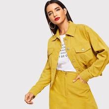 Romwe Button & Pocket Front Collar Neck Utility Jacket