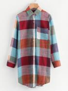Romwe Checked Shirt Dress With Chest Pocket
