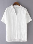 Romwe White Band Collar High Low Split Side Blouse