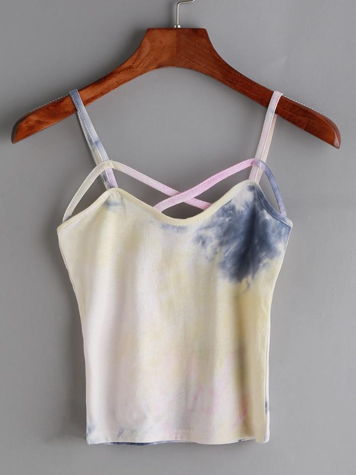 Romwe Tie Dye Criss Cross Cami Top