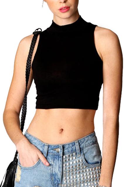 Romwe Black Slim Mid-riff Vest