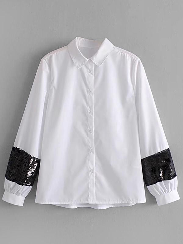 Romwe Contrast Sequin Sleeve Blouse