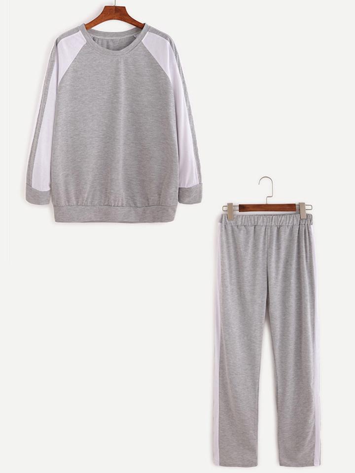 Romwe Grey Raglan Sleeve Sweatshirt With Sweatpants