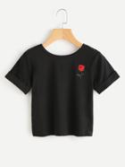 Romwe Rose Embroidered Cuffed Tee
