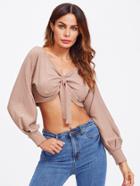 Romwe Lateran Sleeve Self Tie Multiway Ribbed Tee