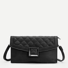 Romwe Quilted Detail Flap Clutch Bag
