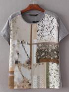 Romwe Grey Round Neck Printed Slim T-shirt