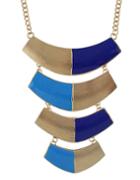Romwe Blue Enamel Long Pendant Necklace