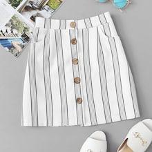Romwe Plus Single Breasted Striped Skirt
