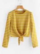 Romwe Knot Front Striped Tee