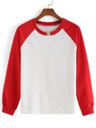 Romwe Long Sleeve Color-block Loose T-shirt