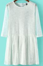 Romwe White Round Neck Lace Pleated Dress