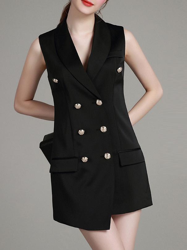 Romwe Black V Neck Asymmetric Dress
