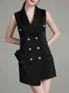 Romwe Black V Neck Asymmetric Dress
