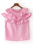 Romwe Open Shoulder Frill Trim Tiered Top