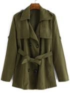 Romwe Double Breasted Pea Coat With Belted