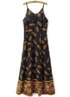 Romwe Black Spaghetti Strap Cashews Print Maxi Dress