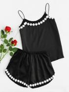 Romwe Flower Lace Trim Cami Top With Shorts