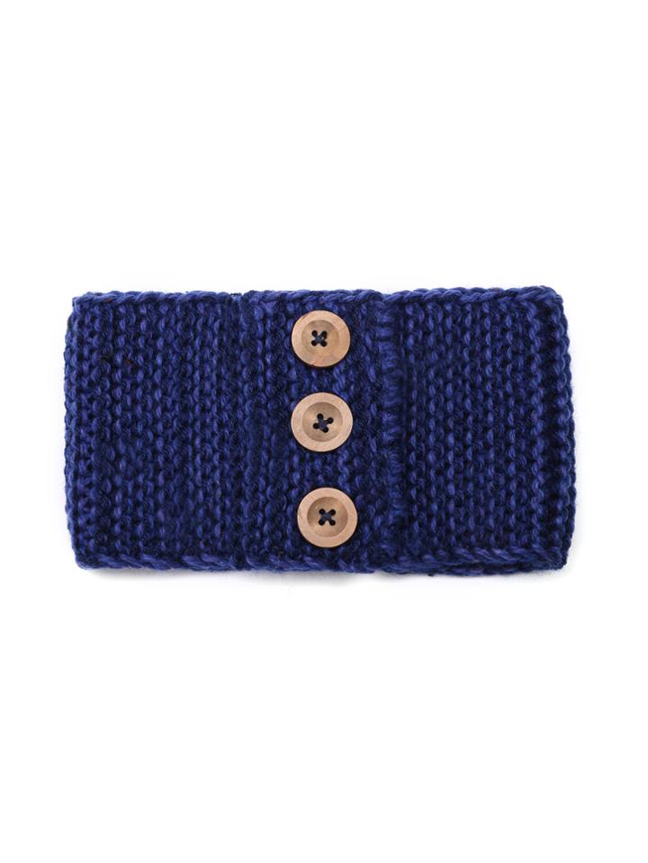 Romwe Navy Chunky Knit Button Closure Hat