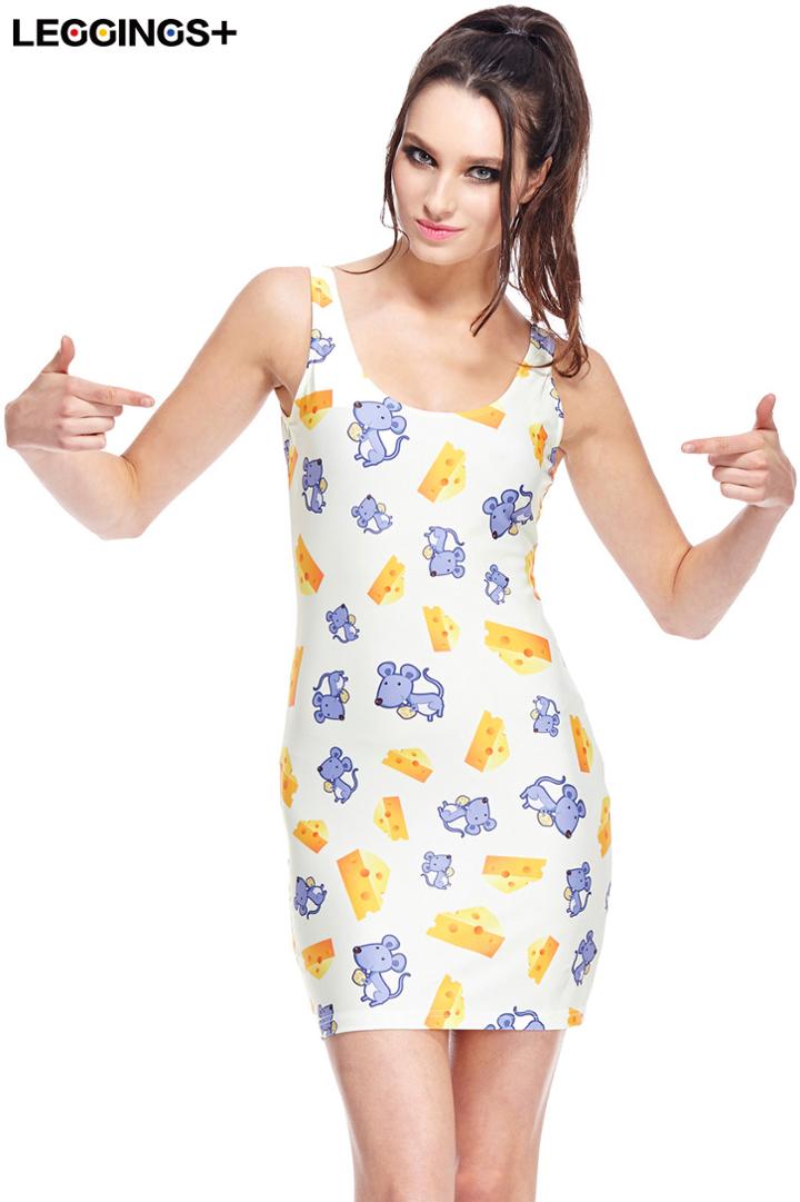 Romwe Romwe Mice & Cheese Print Sleeveless Dress