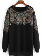 Romwe Crew Neck Totem Print Long Sweatshirt