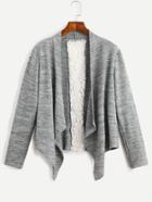 Romwe Grey Contrast Crochet Insert Asymmetrical Coat