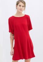 Romwe Round Neck Hollow Red Dress