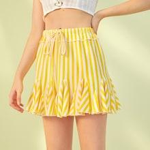 Romwe Stripe Print Godet Drawstring Waist Skirt