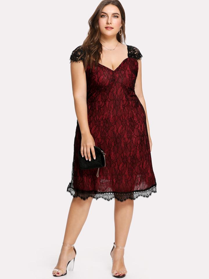 Romwe Eyelash Lace Overlay Dress