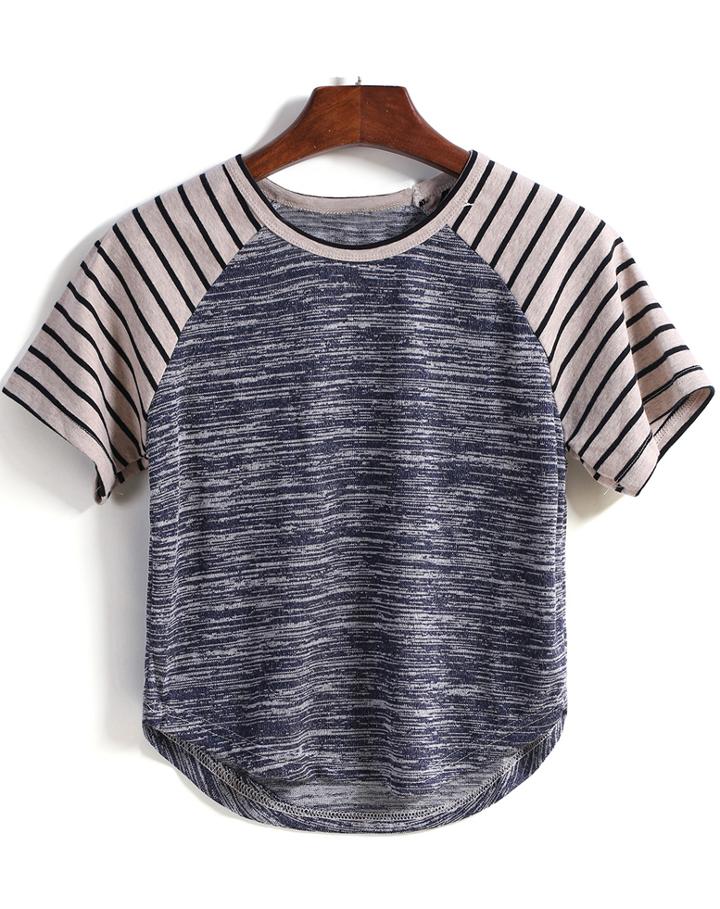Romwe Striped Round Neck Blue T-shirt