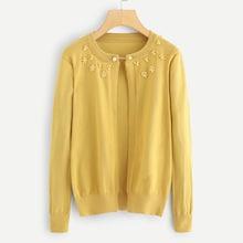 Romwe Pearl Beaded Solid Cardigan