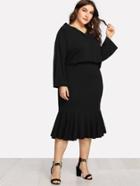 Romwe V Neckline Bell Sleeve Top With Ruffle Hem Skirt