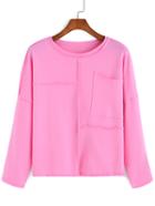 Romwe Round Neck Pocket Pink Sweatshirt