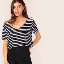 Romwe Striped Short Sleeve Top