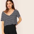 Romwe Striped Short Sleeve Top