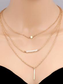 Romwe Faux Pearl Bar Pendant Multi Layer Necklace