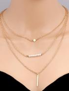Romwe Faux Pearl Bar Pendant Multi Layer Necklace