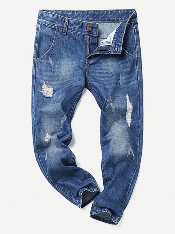 Romwe Men Ripped Bleach Wash Jean