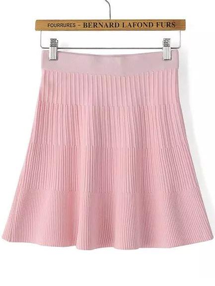 Romwe High Waist Screw Thread Knit Pink Skirt