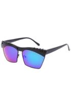 Romwe Romwe Roaring Flame Embellished Square Blue Sunglasses